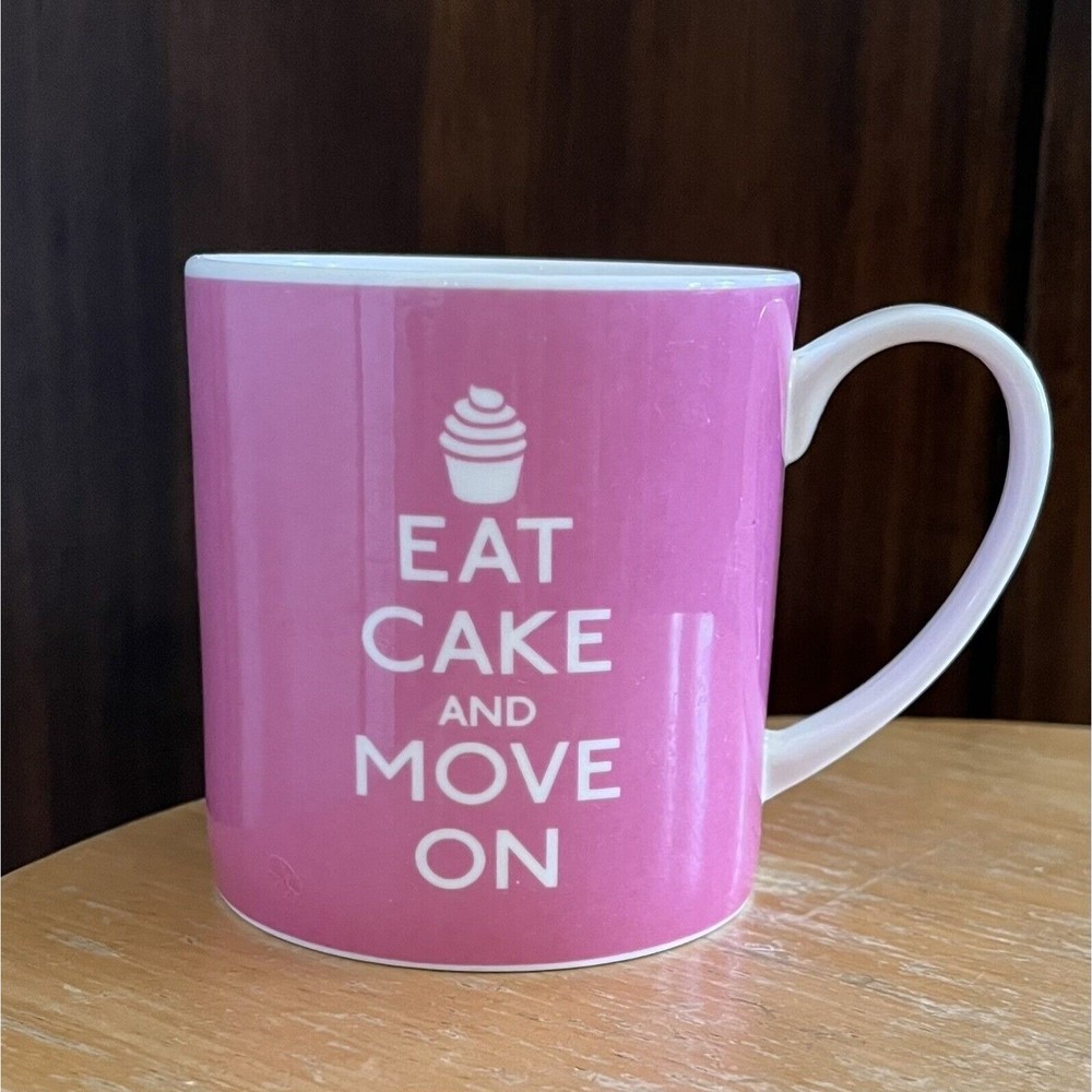 Eat Cake and Move On Coffee Mug Pink White Fine Bone China Rose of England